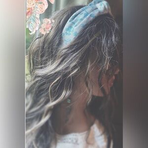 Anthropologie Taupe Floral Knotted Headband | Silky Bohemian Hair Accessory